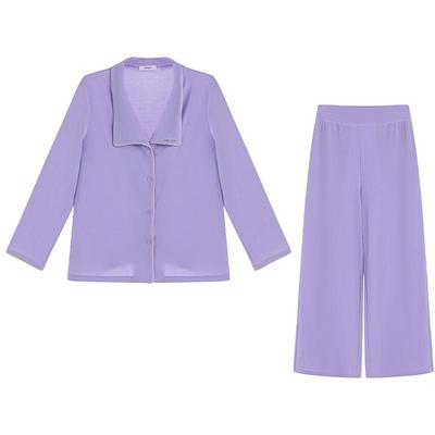 爱慕海藻家居服睡衣女红品含真丝抗菌防螨翻领开襟长袖分身套装