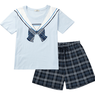 tutuanna家居服睡衣 女JK风棉质透气条纹水果印花短袖短裤两件套