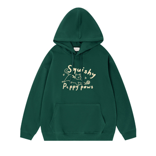 Gbiaior美式卡通猫咪印花连帽卫衣女橄榄绿学院风春秋套头上衣潮