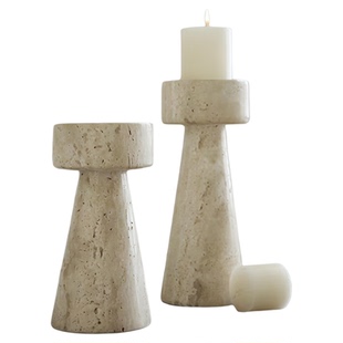 现代轻奢黄洞大理石烛台客厅餐桌售楼部样板间家居艺术几何摆件