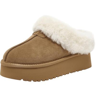 百思图25冬新款厚底外穿毛毛勃肯棉拖鞋加绒保暖雪地靴女N8138DH5