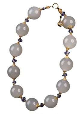 18K金天然藕粉和田玉手串手链女