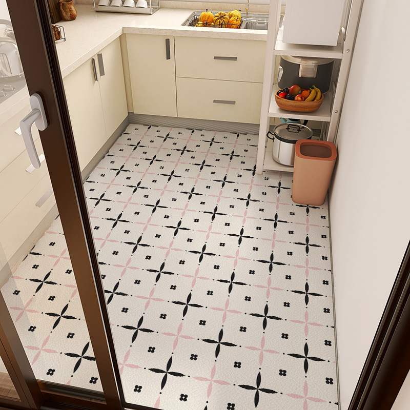 小清新花卉厨房满铺地防油打理脚垫垫家用地垫皮革好可擦防水免洗