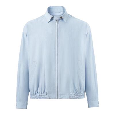 欧若风松弛轻薄蓝白条纹翻领夹克