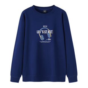 TEEK藏青色男装纯棉卫衣 秋冬季加厚加绒青少年高中学生长袖T恤潮