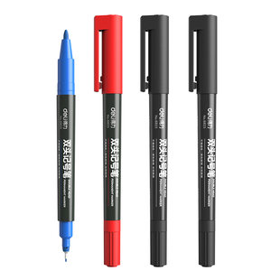 得力小双头记号笔美术勾线笔粗细两用儿童绘画学生黑色标记油性笔