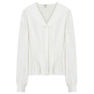 【天丝莱赛尔＋亚麻】Eland衣恋长袖衬衫女翻领泡泡袖轻薄甜美