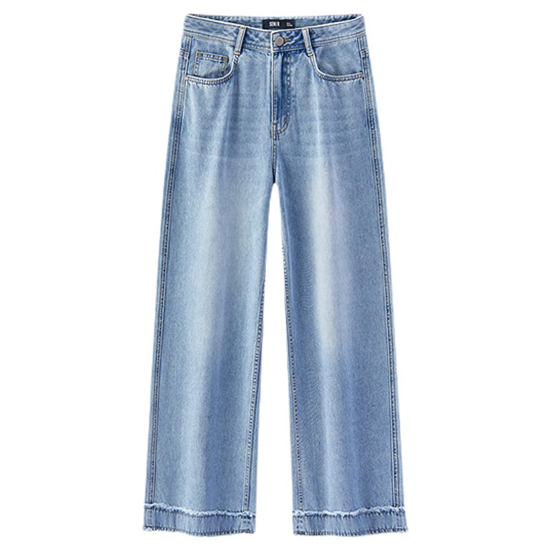 森马牛仔裤女夏凉感宽松毛边长裤