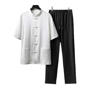 唐装男款中国风男士套装中老年人爷爷夏天太极冰丝服晨练居士服装