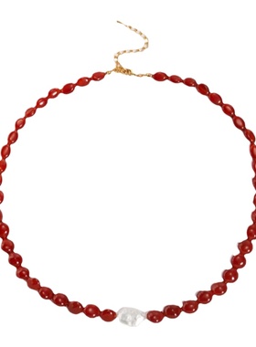 G/S复古度假风红玛瑙珍珠项链