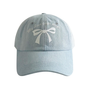 韩国气质蝴蝶结字母印花鸭舌帽子女春秋防晒休闲潮复古牛仔棒球帽