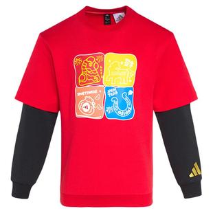 阿迪达斯童装儿童圆领卫衣26马年新年款男小大童假两件上衣KV6980