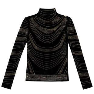 重工烫钻半高领打底衫女秋冬新款修身显瘦洋气减龄内搭金丝绒上衣