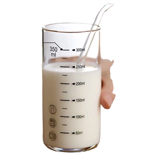 儿童吸管牛奶杯透明带刻度可微波炉加热玻璃杯宝宝喝水杯早餐泡奶
