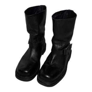 牛皮版~韩国mone同款howus褶皱皮带扣短靴复古简约显瘦马丁靴女