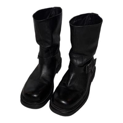 牛皮版~韩国mone同款howus褶皱皮带扣短靴复古简约显瘦马丁靴女