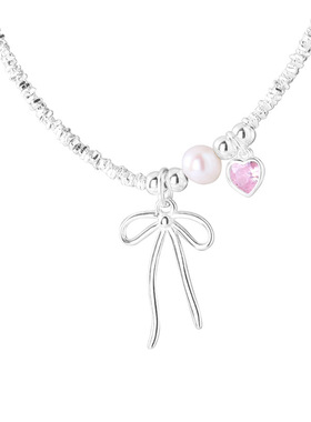 s925纯银碎银子蝴蝶结项链女