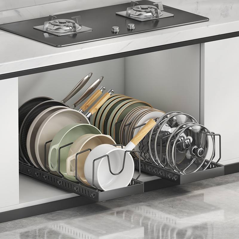 厨房橱柜内置物架可伸缩架可架子家用分层锅调节多功能收纳放锅具