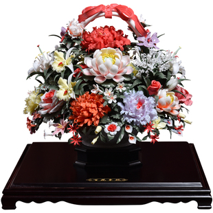 新中式陶瓷手工工艺品摆件 公司大厅方几大号装饰品/盛世花篮