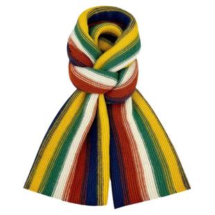 日本kazuki可爱彩虹围巾女冬针织学生多巴胺彩色渐变条纹围脖ins