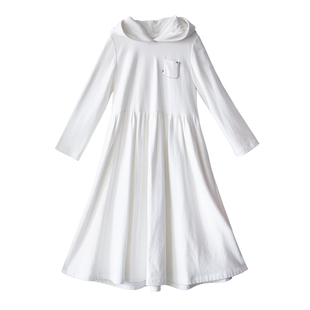 忆旧【简以时光】连帽卫衣连衣裙女2025年春季新款白色长裙宽松腰