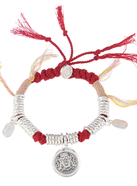 藏式扎基拉姆锤纹银盘缠手链手串