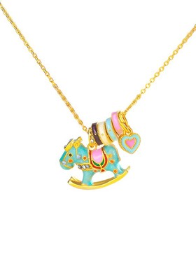 沙金蓝色摇摇木马心心相印项链久不掉色跑环可爱项坠潮流轻奢手饰