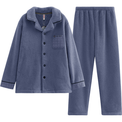 芬腾睡衣男秋冬季珊瑚绒加绒加厚