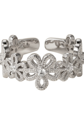 素图女925银蕾丝花朵戒指高级感