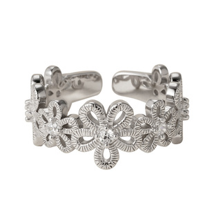 素图蕾丝花朵戒指925纯银简约气质小众百搭食指戒新款爆款指环女