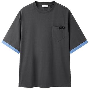 龚俊同款8ON8拉伸俱乐部mountain宽松休闲短袖T恤拼接设计感上衣