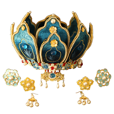 宋制莲花冠宋代晋祠圣母殿塑像花冠二创汉服拍照道具绣片发冠