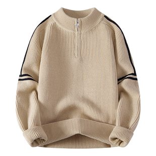 青少年半拉链高领毛衣男款冬季痞帅风针织衫初中高中男生内搭冬装
