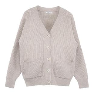 A21女装宽松V领落肩开胸毛织外套休闲百搭小众开衫慵懒风