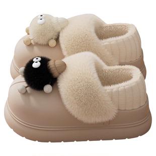 防水棉拖鞋女款冬季包跟居家室内毛绒保暖防滑可拆卸女士棉鞋外穿