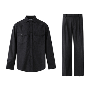 MRCYC冬季工装衬衫毛呢外套男保暖呢子直筒休闲西裤韩系时尚套装