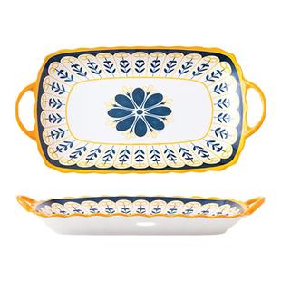 鱼盘家用蒸鱼盘子高级感双耳鱼碟子鱼盆长方形装鱼菜盘子陶瓷餐具