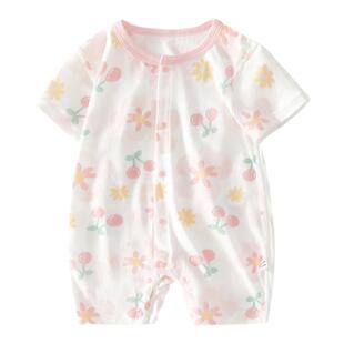 新生婴儿连体衣夏季初生男女宝宝短袖夏天外出服纯棉a类薄款6个月