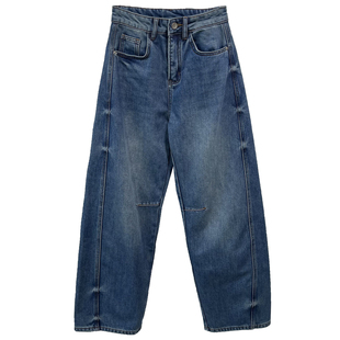 高腰显瘦加绒弯刀裤牛仔裤女秋冬新款裤子宽松直筒植绒阔腿裤冬季