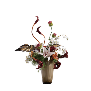 墨色林莽　现代轻奢橙色琉璃花器仿真花 酒店餐桌别墅玄关摆件