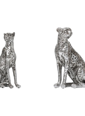 复古银色坐姿猎豹动物桌面摆件