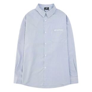 [赵圆媛同款]404MOB复古刺绣条纹长袖衬衫男女ins休闲衬衣外套潮