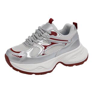 新款女鞋厚底增高老爹鞋女百搭休闲运动鞋女系带加绒棉鞋