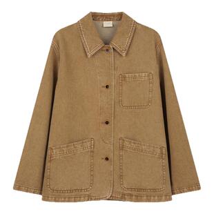 solighter 法式复古棕色牛仔外套女秋季2025新款显瘦休闲宽松上衣