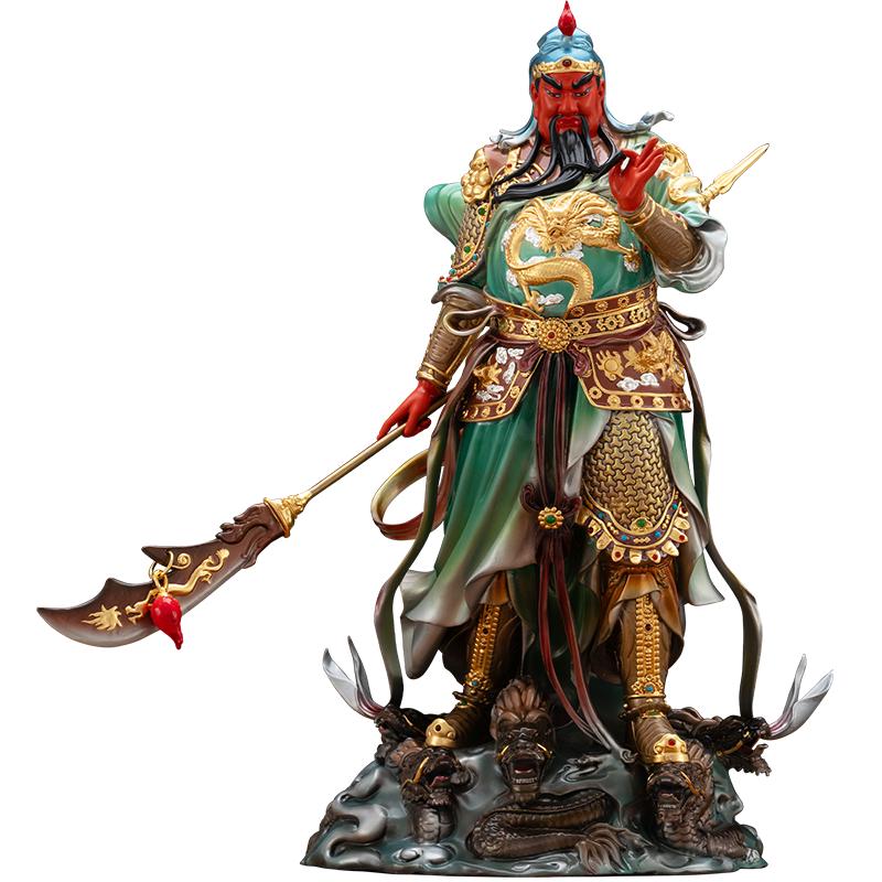 铜彩贴金关公神像供奉店铺武财神