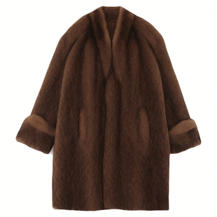 2025新款整皮兔毛皮草外套中长V领气质爆款宽松版皮毛一体大衣冬