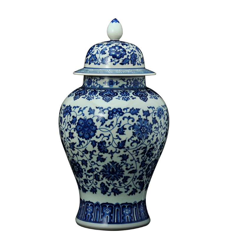 景德镇瓷器 手绘陶瓷花瓶青花瓷摆件 现代中式客厅桌面装饰将军罐