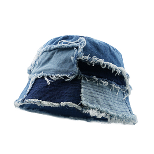 GULESWYCAP小众补丁碎边牛仔渔夫帽子男女潮牌破洞水桶帽乞丐盆帽