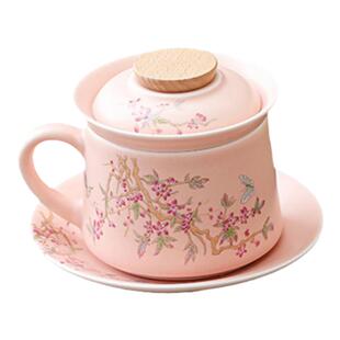 粉色汝窑陶瓷茶水分离杯咖啡杯过滤泡茶杯家用办公室喝水杯子茶杯