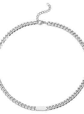 百搭方牌钛钢古巴锁骨链